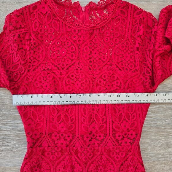 Lulus Red Lace Long Sleeve Bodycon Mini Dress Size Small Stunning Party Look - Picture 14 of 17